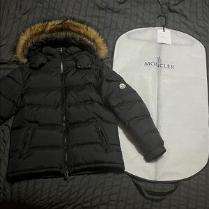 Moncler Black Down Jacket with Fur Trim